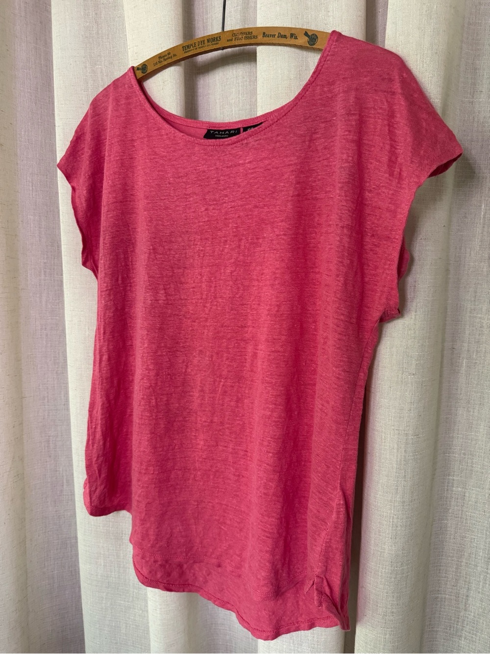 TAHARI pink linen wide neck cap sleeve tee Size XL